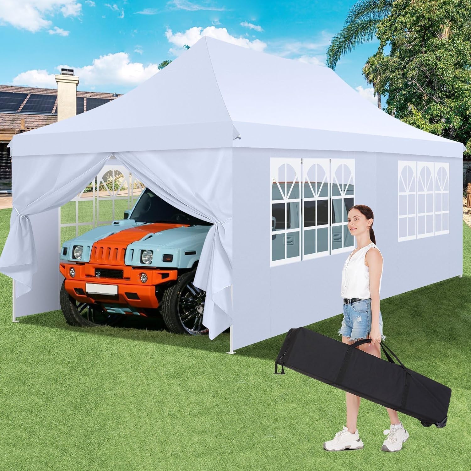 COBIZI 10x20ft Pop Up Canopy Tent with 6 Removable Sidewalls, Easy Up Commercial Canopy, Waterproof and UV50+ Gazebo with Portable Bag, Adjustable Leg Heights,Party Tents for Parties, with 4 Sandbags