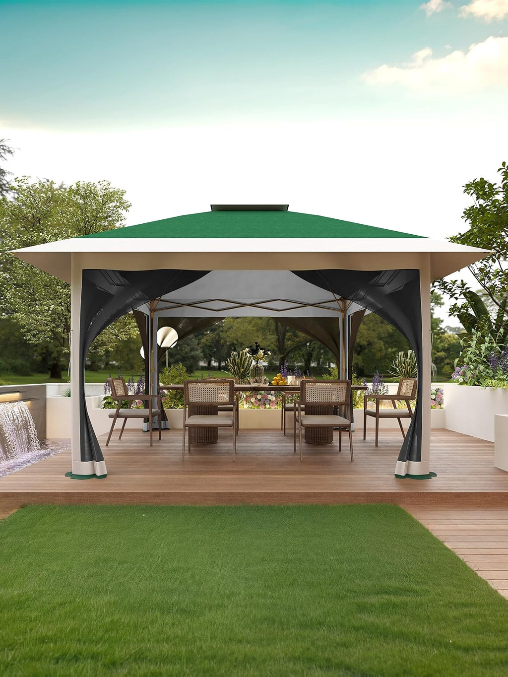 KYBOLT 12x12 Pop Up Gazebo Instant Canopy Tent with Netting 4 Stanbags Outdoor Shelter for Lawn, Garden, Backyard, Deck (Olive Green + Taupe)