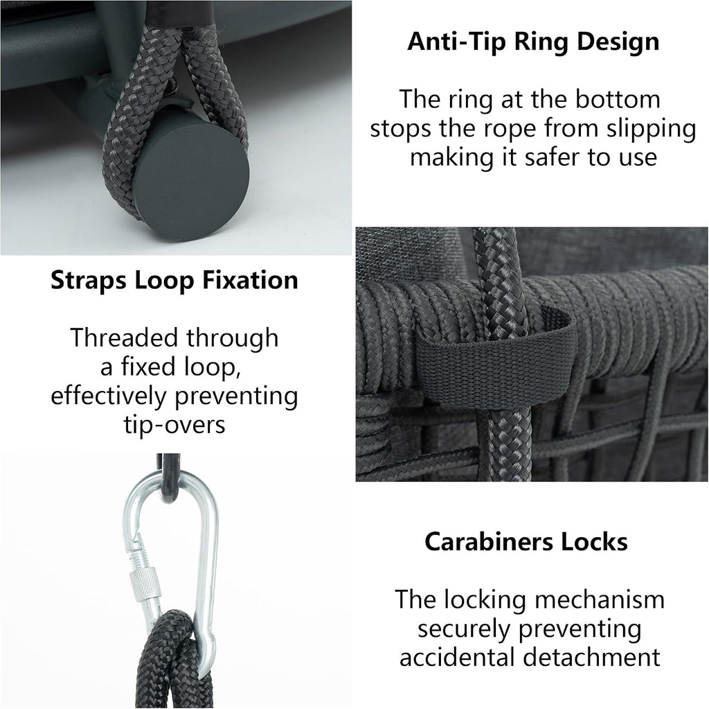 Single Seater Porch Swing, Macrame Hanging Swing Chair Outdoor, Hammock Chairs for Adults, Outdoor Patio Swings with Cushions, Rope Rattan Hanging Chairs, Reading Nook Chair for Bedroom, Grey