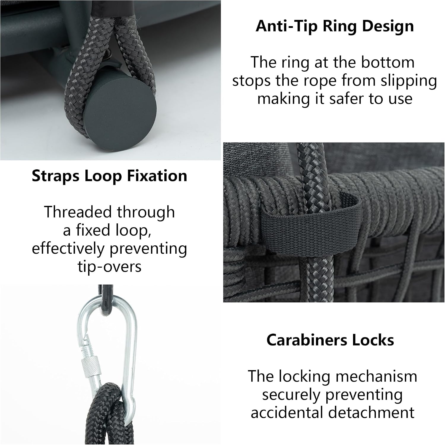 Single Seater Porch Swing, Macrame Hanging Swing Chair Outdoor, Hammock Chairs for Adults, Outdoor Patio Swings with Cushions, Rope Rattan Hanging Chairs, Reading Nook Chair for Bedroom, Grey