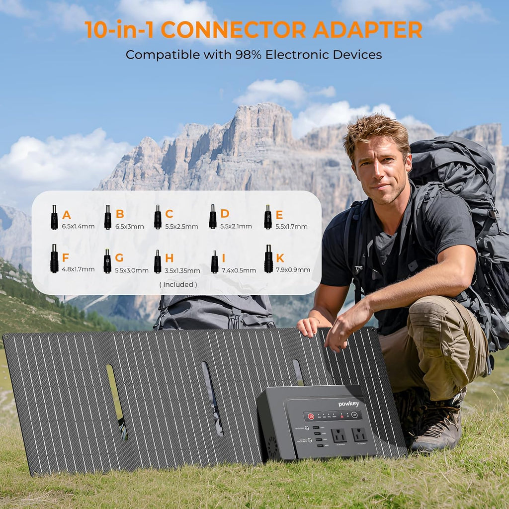 powkey Solar Powered Generator, 200W Portable Power Station with Solar Panels 40W, 146Wh Power Bank with 2 AC Outlet 110V Pure Sine Wave for Outdoor Camping Emergency Home