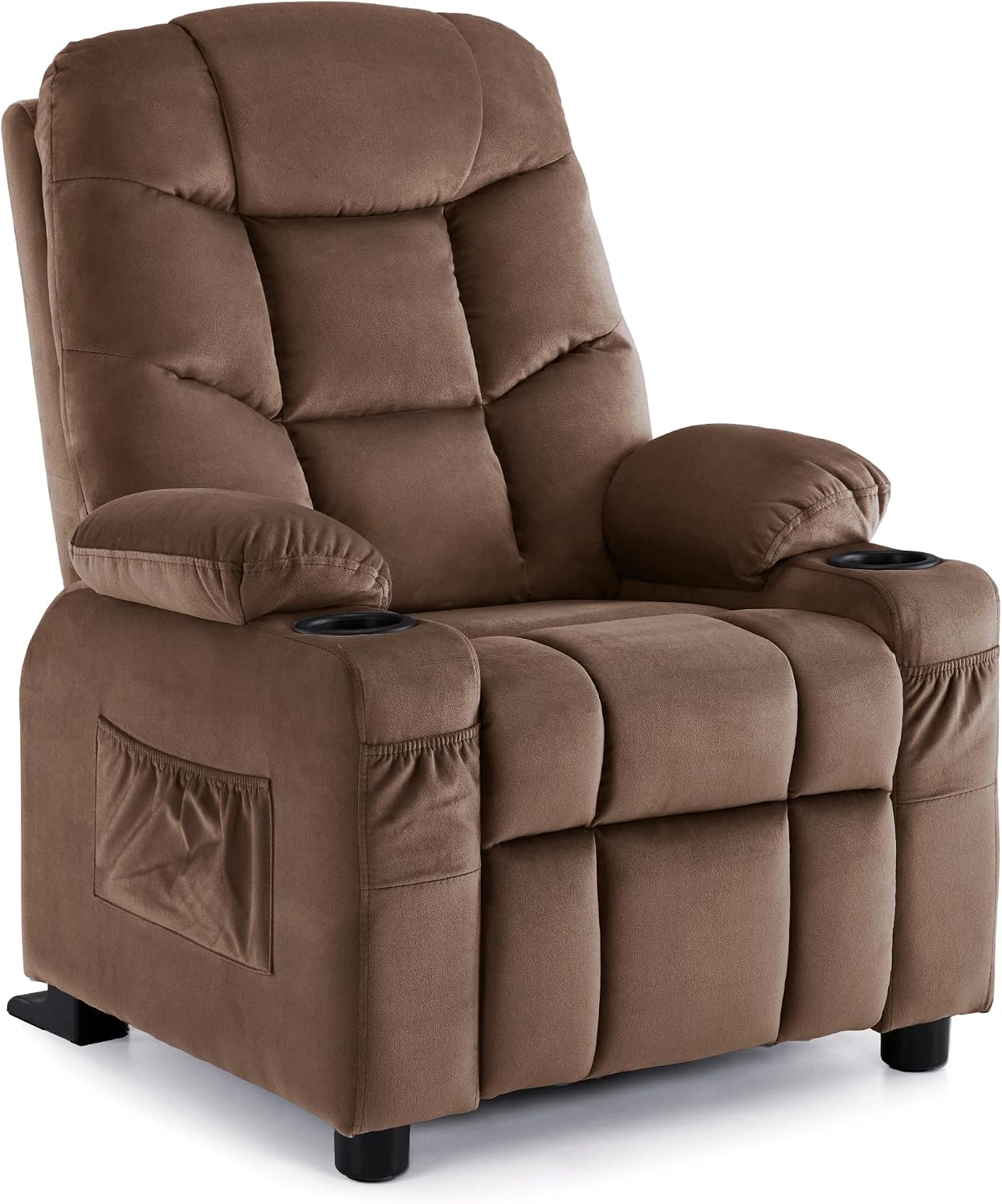 MCombo Big Kids Recliner for Ages 3+, Child Reclining Chair, Toddlers Recliner Sofa with Cup Holders (Velvet, Brown)