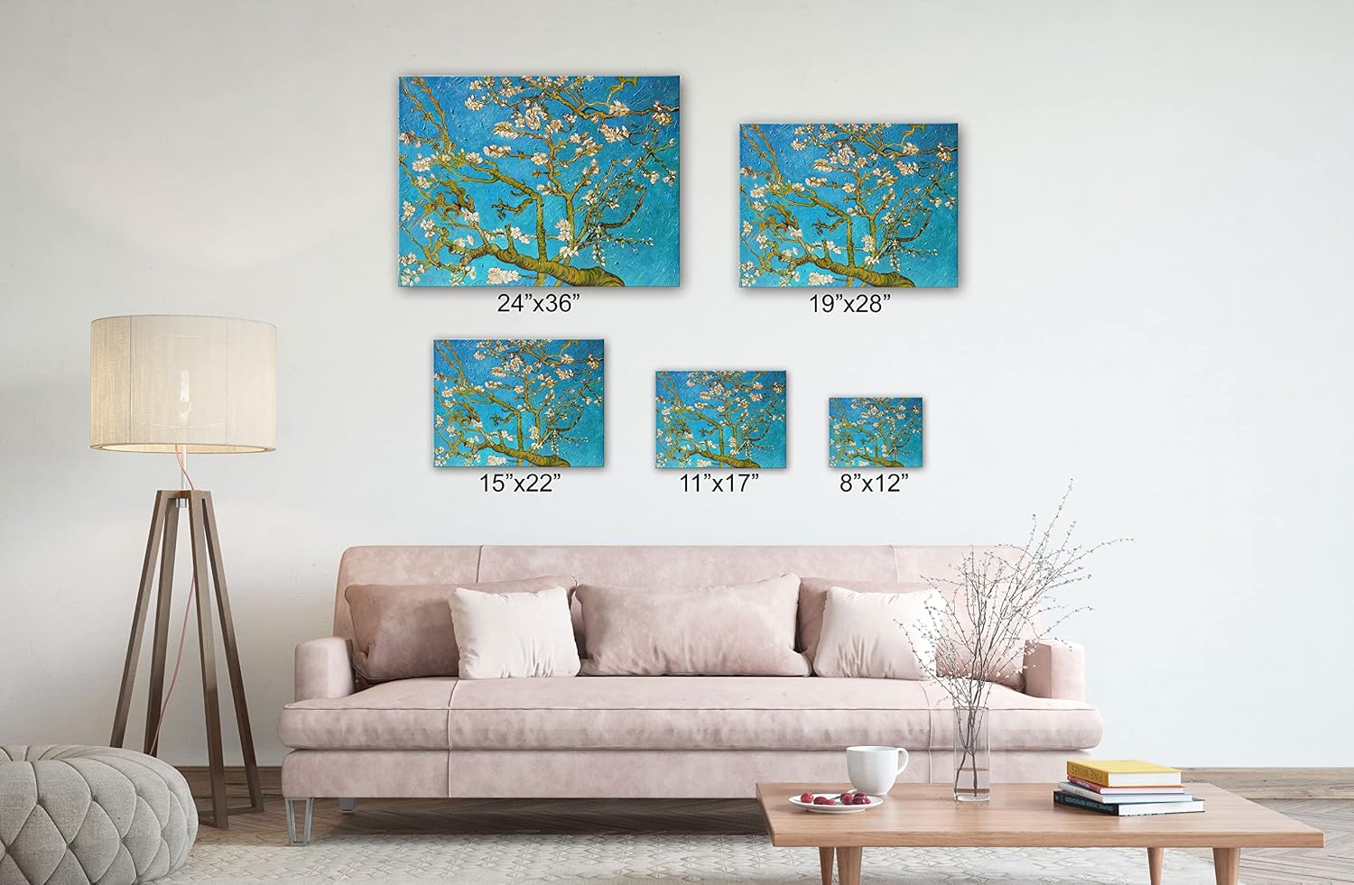 SpiritualHands Wheat Field with Cypresses Vincent Van Gogh Canvas Wall Art, The Starry Night Van Gogh Posters Self Portrait, Large Framed Wall Art Paintings for Wall Decorations for Bedroom (Vincent van Gogh Almond Blossom, 24' x 36' - Ready to Hang)