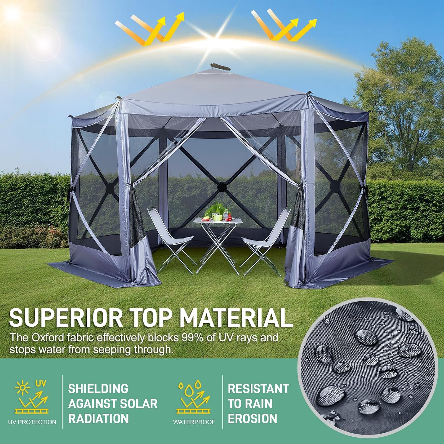 VINGLI 12x12 Pop Up Gazebo Tent, Portable Easy Up Screen Tent for Camping with Mosquito Netting, Camping Canopy Shelter with Carry Bag, Ground Stakes