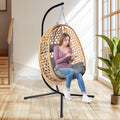 DoubleTT Egg Chair with Stand, Patio Wicker Hanging Chair, Hammock Swing Chair, 350LBS Capacity for Bedroom, Balcony, Garden (YE-GR)
