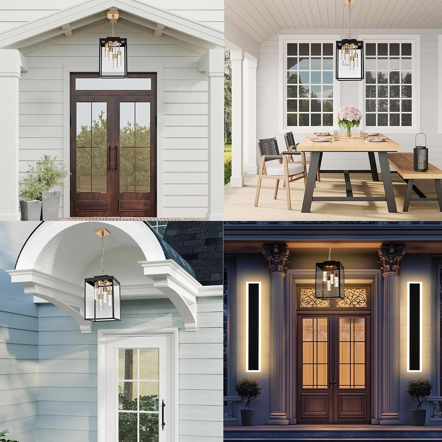 MELUCEE 15.7 Inch Outdoor Pendant Light 5 Color Dimmable LED Exterior Lantern Hanging Light Ceiling Mount with Clear Glass, Black Outside Chandelier for Porch Garage Gazebo Patio, Built-in LED Chips