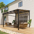 10'x 10'Wall Mounted Gazebo, Hardtop Lean-to Pergola with Polycarbonate Roof, Heavy Duty Outdoor Patio Awnings for Deck, Porch, Backyard, Garden, Weather Resistant, Brown