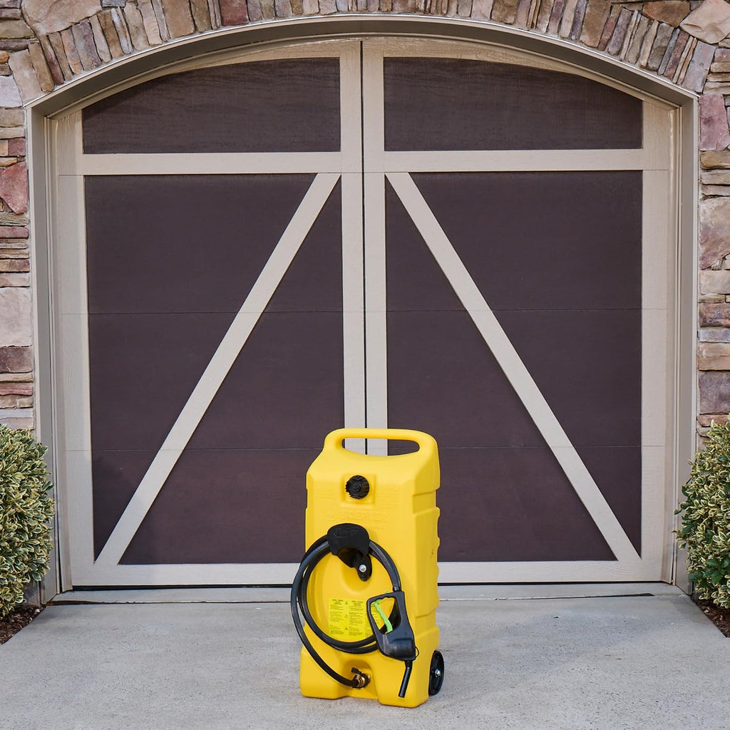 Scepter Flo N Go Duramax 14 Gallon Portable Diesel Gas Fuel Tank Container Caddy with LE Fluid Transfer Siphon Pump and 10 Foot Hose, 2 Pack, Yellow