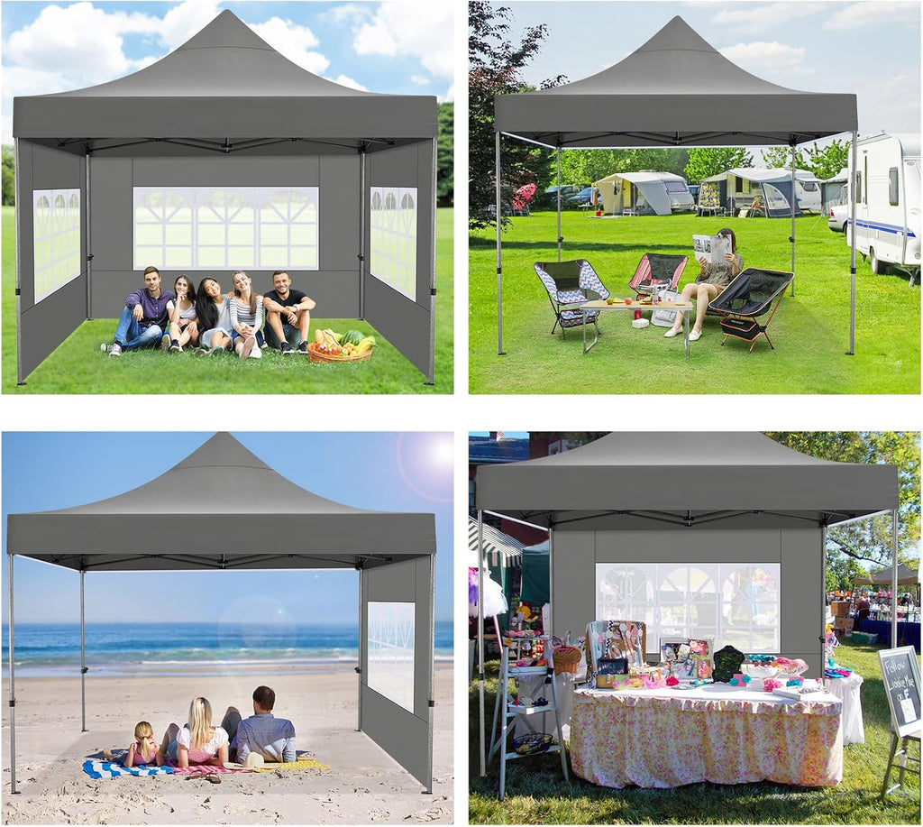 COBIZI 10x10 Pop Up Canopy with 4 Sidewall,Heavy Duty Canopy UPF 50+ All Season Wind Waterproof Commercial Outdoor Wedding Party Tents for Parties Canopy Gazebo with Roller Bag(10 x 10 ft Gray)