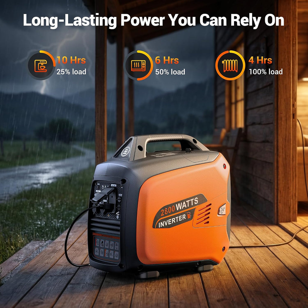2800 Watt Portable Inverter Generator, Super Quiet Gas Powered, Pure Sine Wave, Lightweight 39.8 lbs, EPA Compliant, Parallel Capable, Low THD, RV Ready for Camping & Home Backup