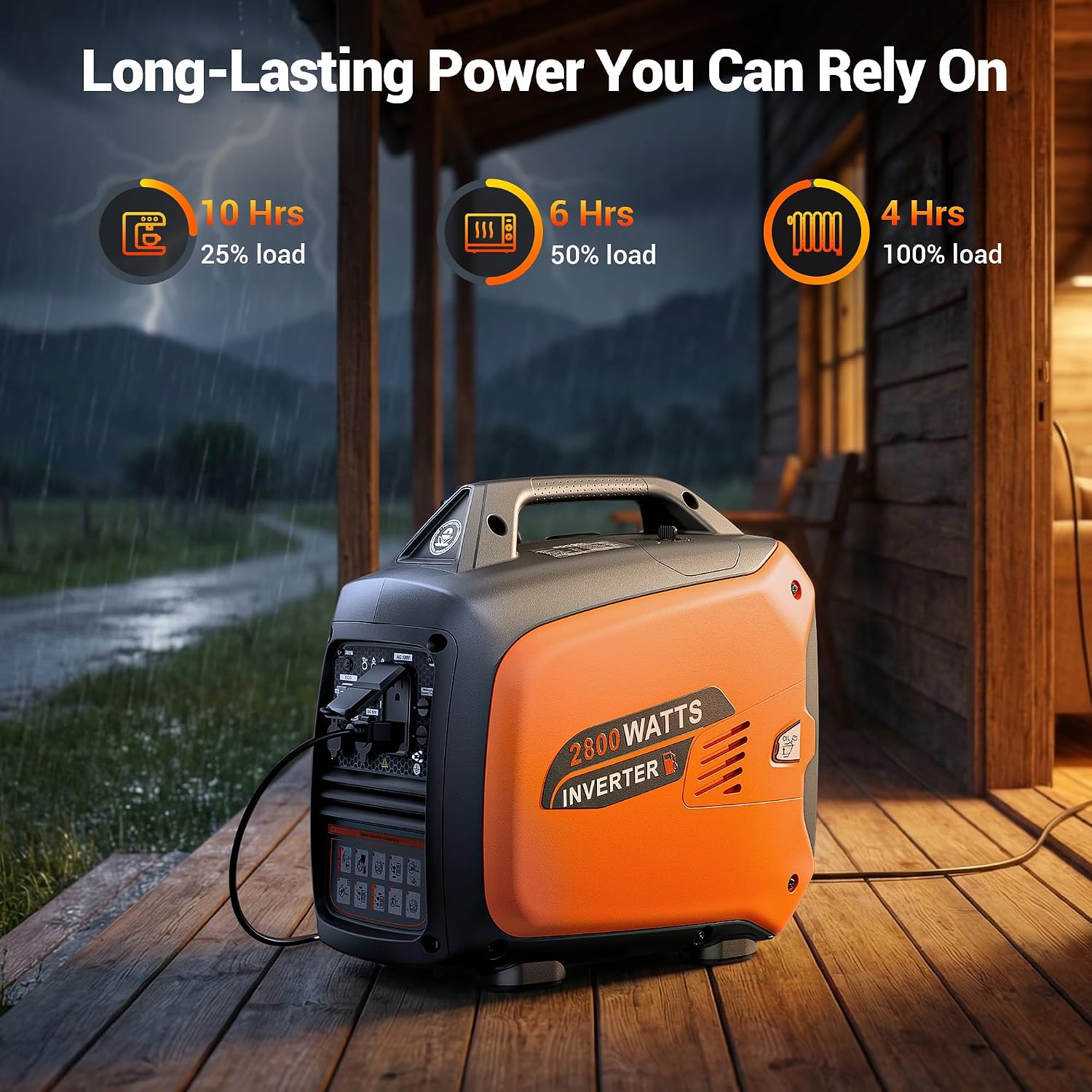 2800 Watt Portable Inverter Generator, Super Quiet Gas Powered, Pure Sine Wave, Lightweight 39.8 lbs, EPA Compliant, Parallel Capable, Low THD, RV Ready for Camping & Home Backup