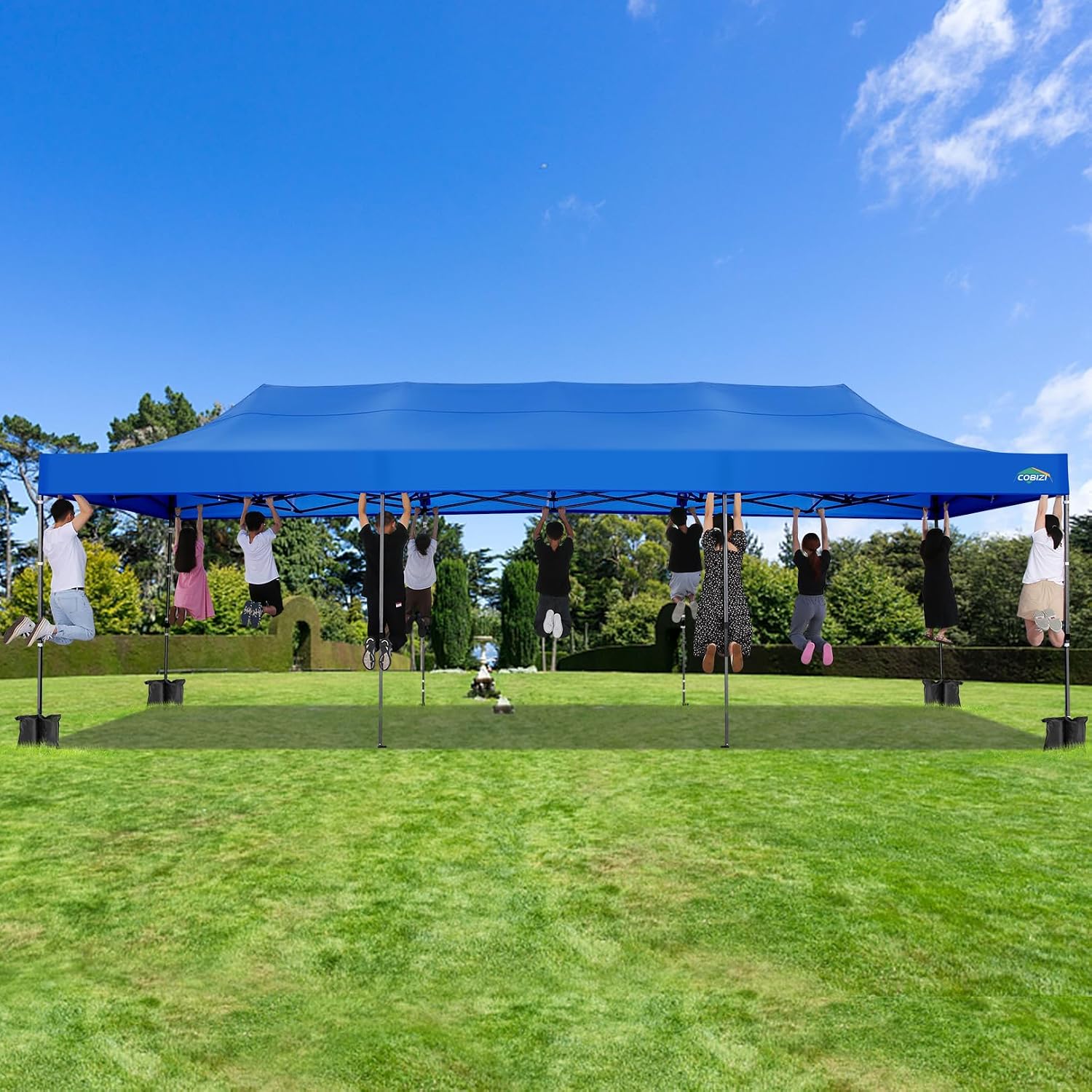 COBIZI 10x30 Heavy Duty Pop up Canopy with 8 sidewalls Stable Wedding Outdoor Tents for Parties Canopy Pop Up Party Tent UPF 50+ Waterproof Commercial Gazebo with Roller Bag, Blue(Windproof Upgraded)
