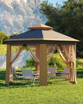 Pop Up Gazebo 13x13, Outside Canopy Tent-6 Side with Mosquito Netting, One Push Setup for Backyard Patio Garden Activities-Khaki