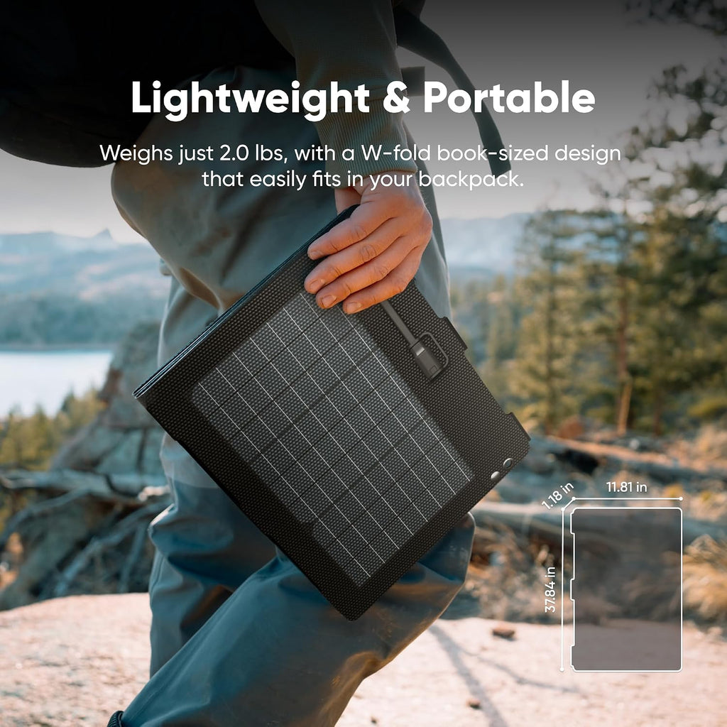 Jackery SolarSaga 40W Mini Solar Panel,Portable Solar Panels with USB-C & USB-A Ports,Book-Sized Foldable Solar Charger for Phones,Compatible with Jackery E300Plus, IP68 Waterproof for Hiking&Camping