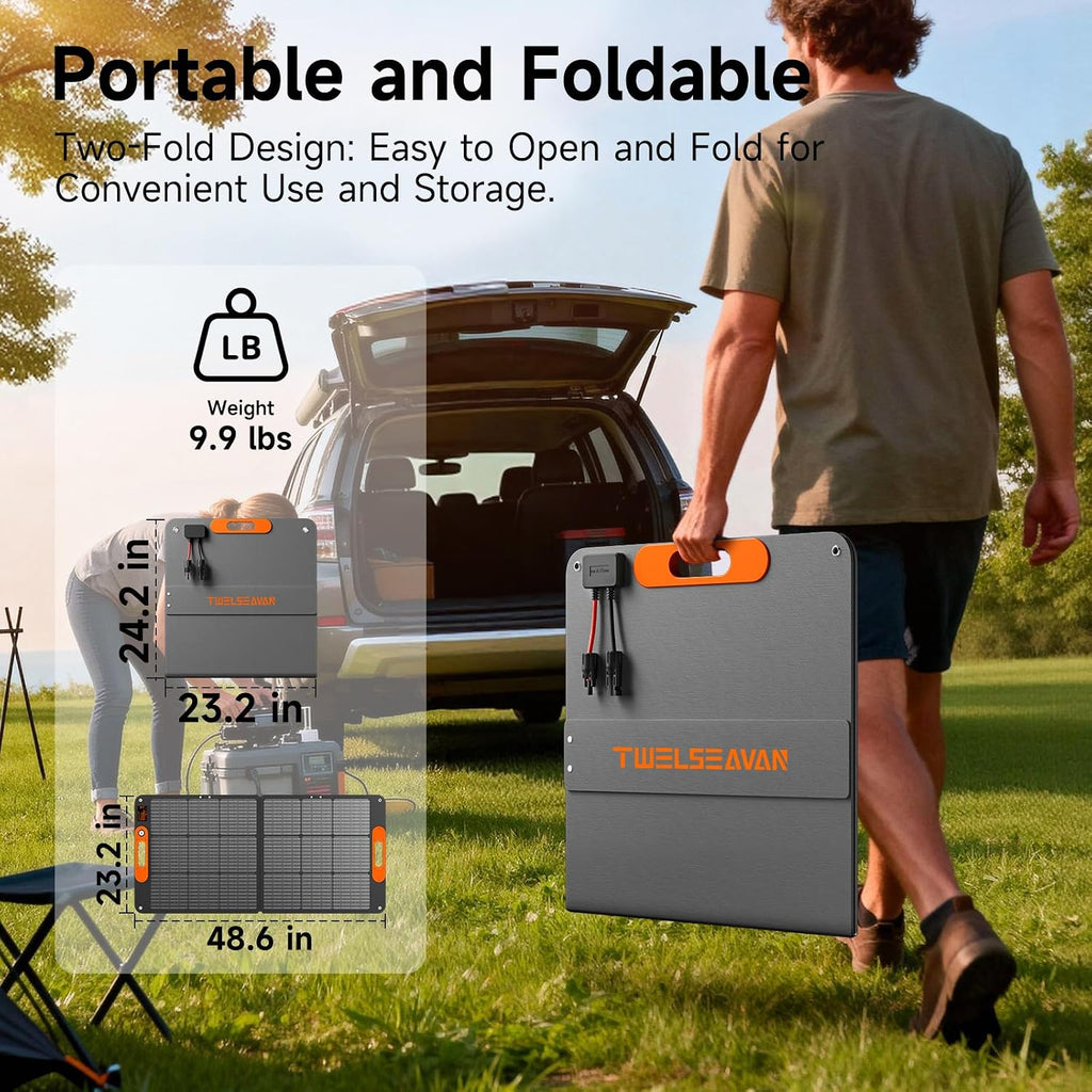 110W Portable Solar Panel for Jackery/EF/Bluetti/Anker/Goal Zero Power Station, IP68 Waterproof, 24% Efficiency, MC4 Output, ETFE Foldable Solar Charger with Adjustable Kickstand for Camping Outdoor