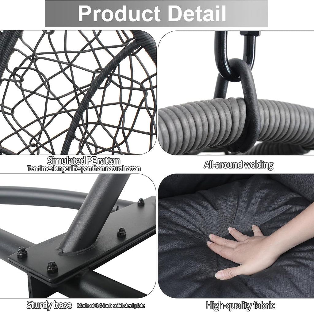 Hanging Egg Chair with Stand - Egg Swing Chair Outdoor Indoor Patio Wicker Chair Swing Hammock Egg Chairs 400lbs Capacity for Outside Patio, Bedroom, Garden and Balcony (Grey-Nest, 1PC)