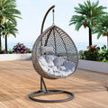 Egg Swing Chair Outdoor with Stand, Hanging Egg Rattan Basket Chair with Cushion and Pillow, Lounge Chairs for Backyard Sunroom Patio Balcony Bedroom (Grey)