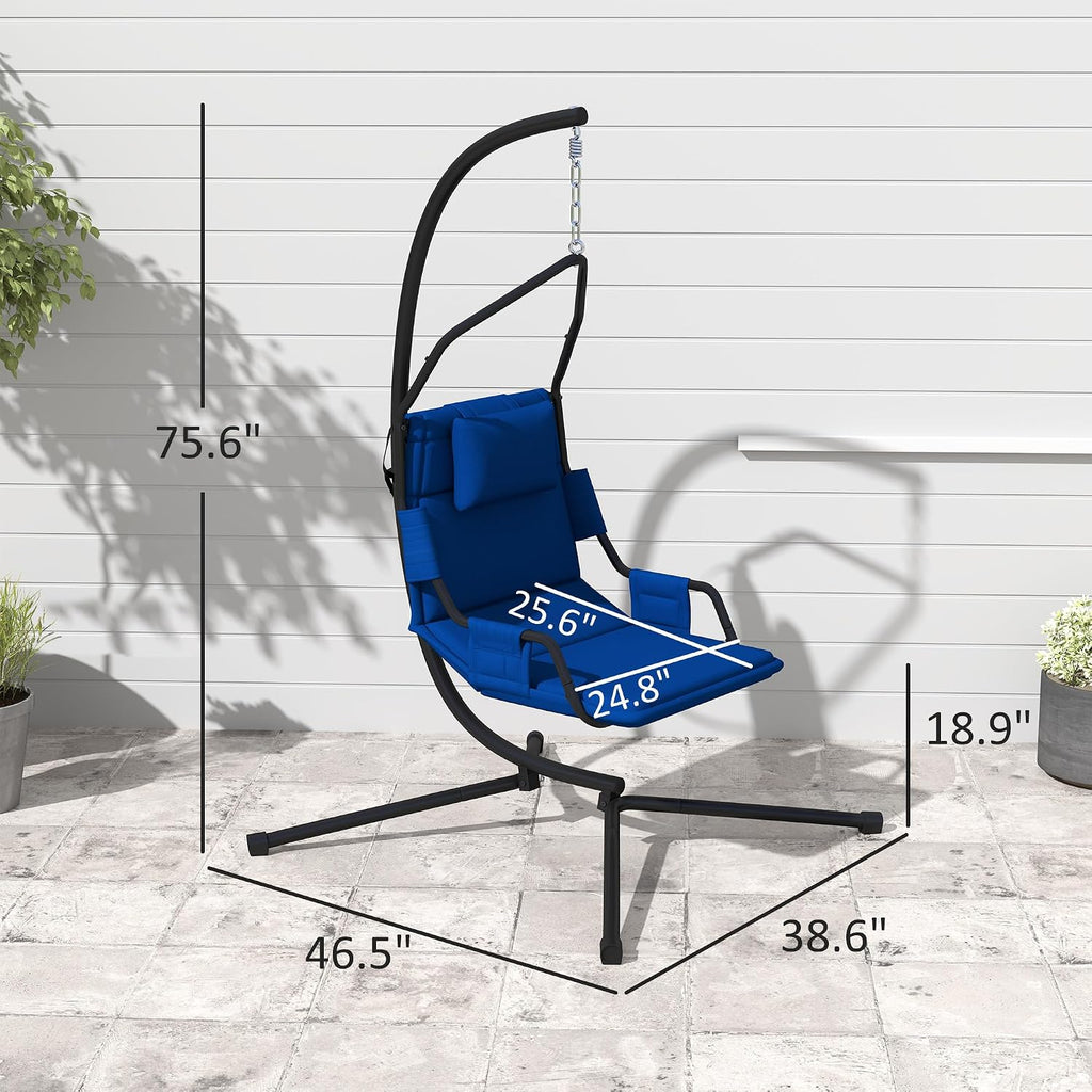 Outsunny Hammock Chair with Stand, Hammock Swing with PA Coating Oxford Fabric Cushion, Indoor Outdoor Hanging Chair with Chain, Steel Frame for Bedroom, Patio, Balcony, Dark Blue