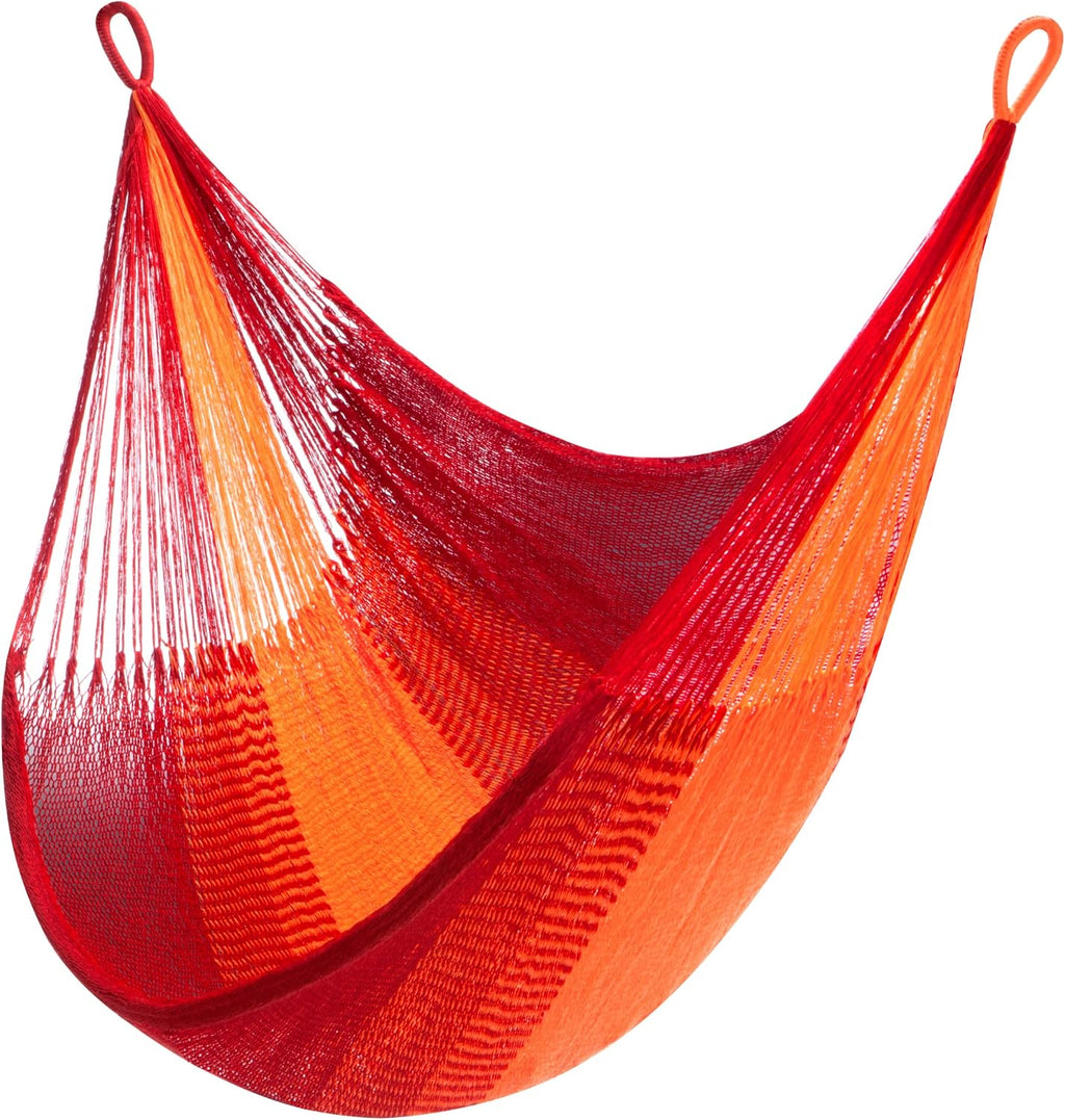 Handwoven Hanging Chair by Yellow Leaf Hammocks - Fits 1 Person, 330lb Max - Kick Back for Full-Body Recline - Weathersafe, Ultra Soft, Hang Anywhere - Color: Red- Orange