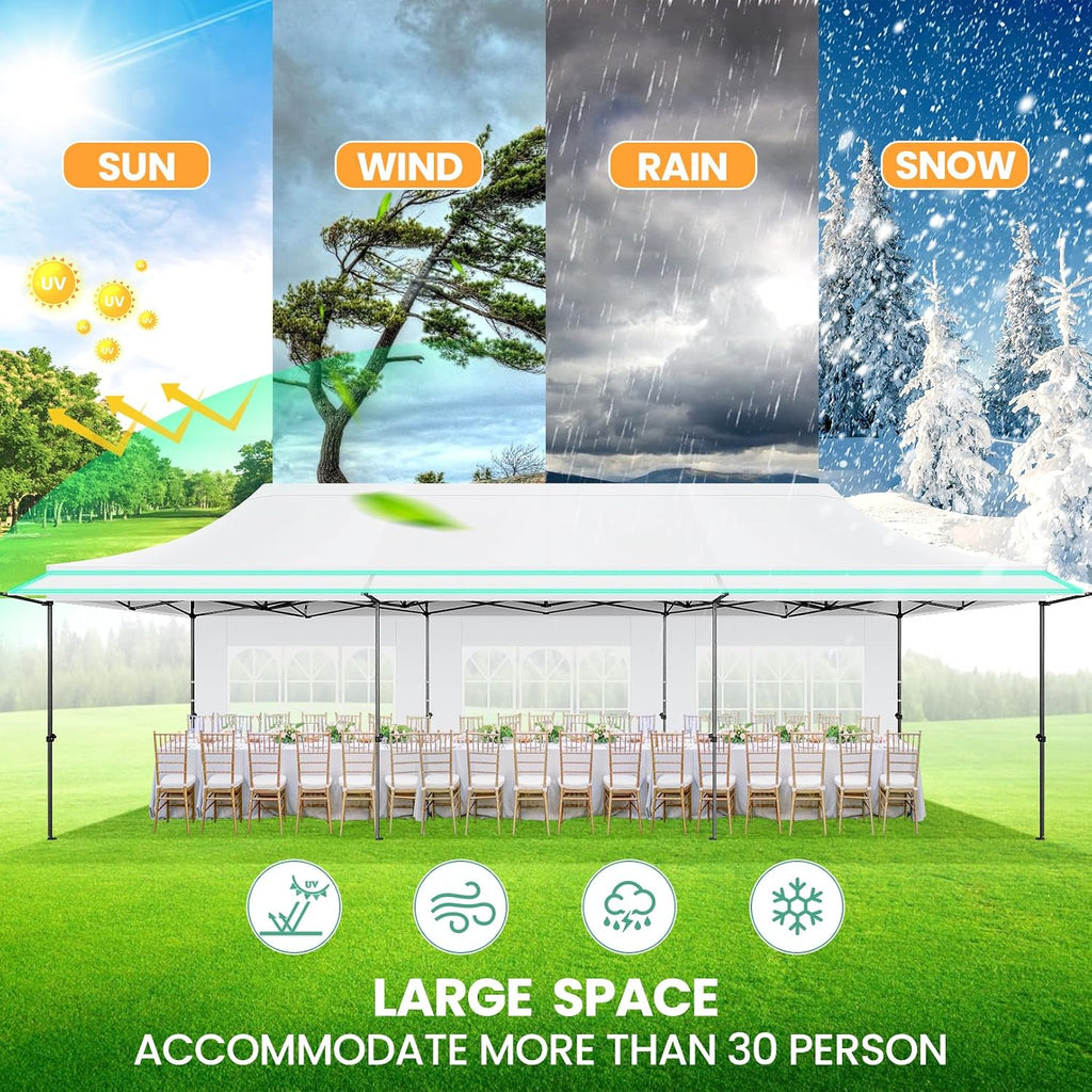 COBIZI 10x30 Pop Up Canopy Tent with Awning & Sidewalls, Heavy Duty Commercial 10X30 Canopy Tents Instant Waterproof, UPF 50+ Sun Shade for Outdoor, Parties, Markets (White)