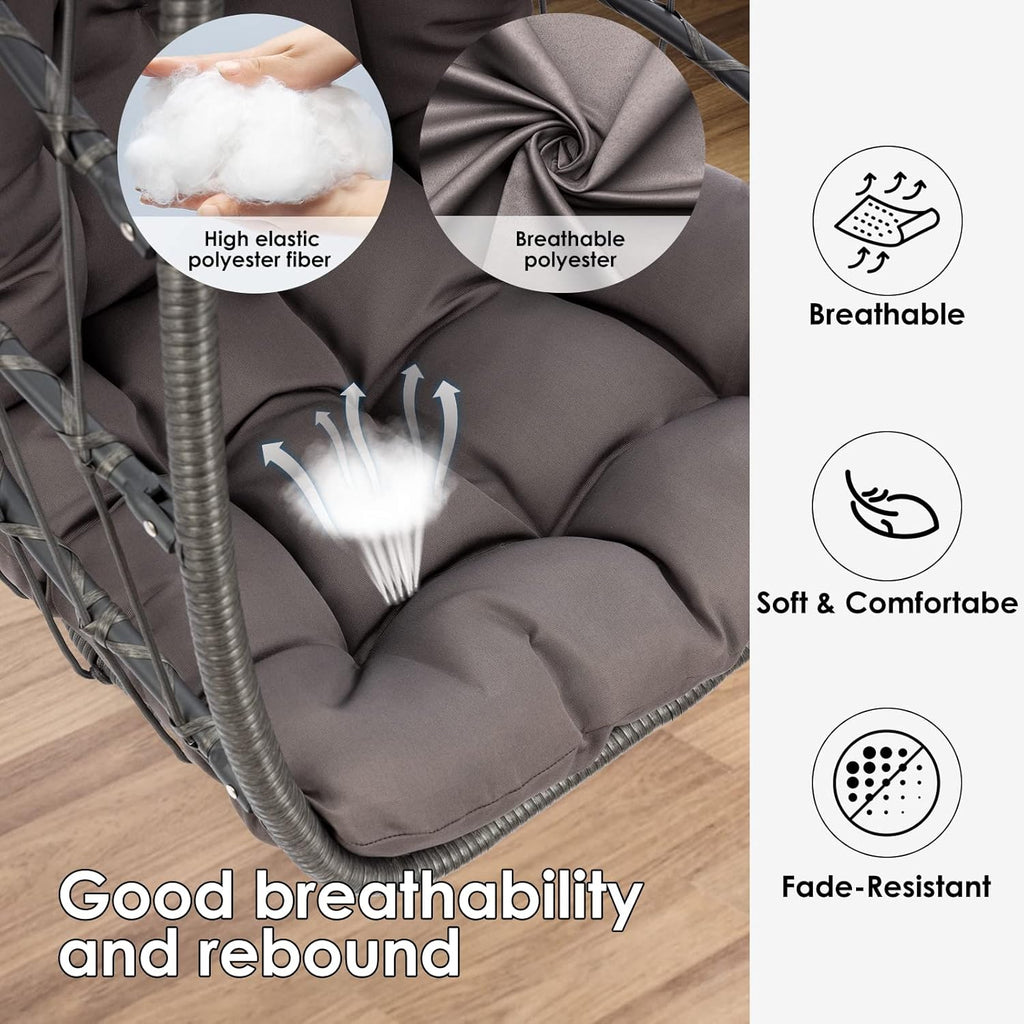 XIAO WEI Egg Chair with Stand - Patio Rattan Wicker Hanging Swing Egg Chair Hammock Chair for Indoor Outdoor Bedroom Garden - Aluminum Steel Frame and UV Resistant Cushion 350LBS Capacity (Dark Grey)