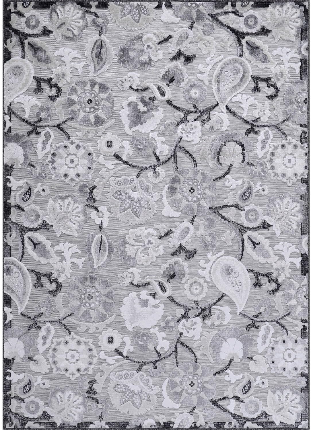 Luul Home Floral Indoor Outdoor Rugs 8x10 Large Area Rug for Living Room, Patio Decor, Kitchen, and Entryway Rug, Washable Stain Resistant Outside Carpet Gray 8 x 10