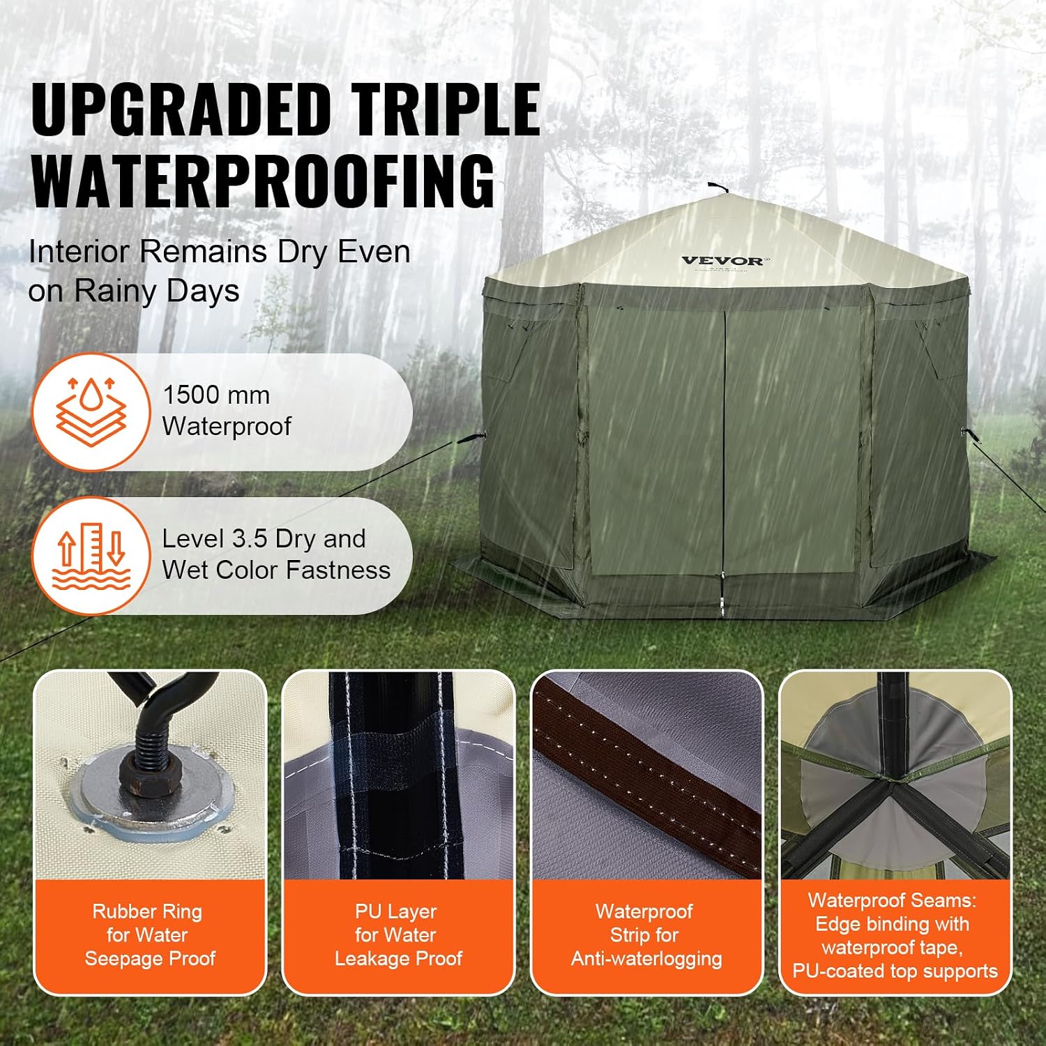 VEVOR Pop Up Gazebo Screen Tent 6 Sided Canopy Sun Shelter with 6 Removable Privacy Wind Cloths & Mesh Windows, 10x10FT Quick Set Screen Tent with Mosquito Netting, Army Green
