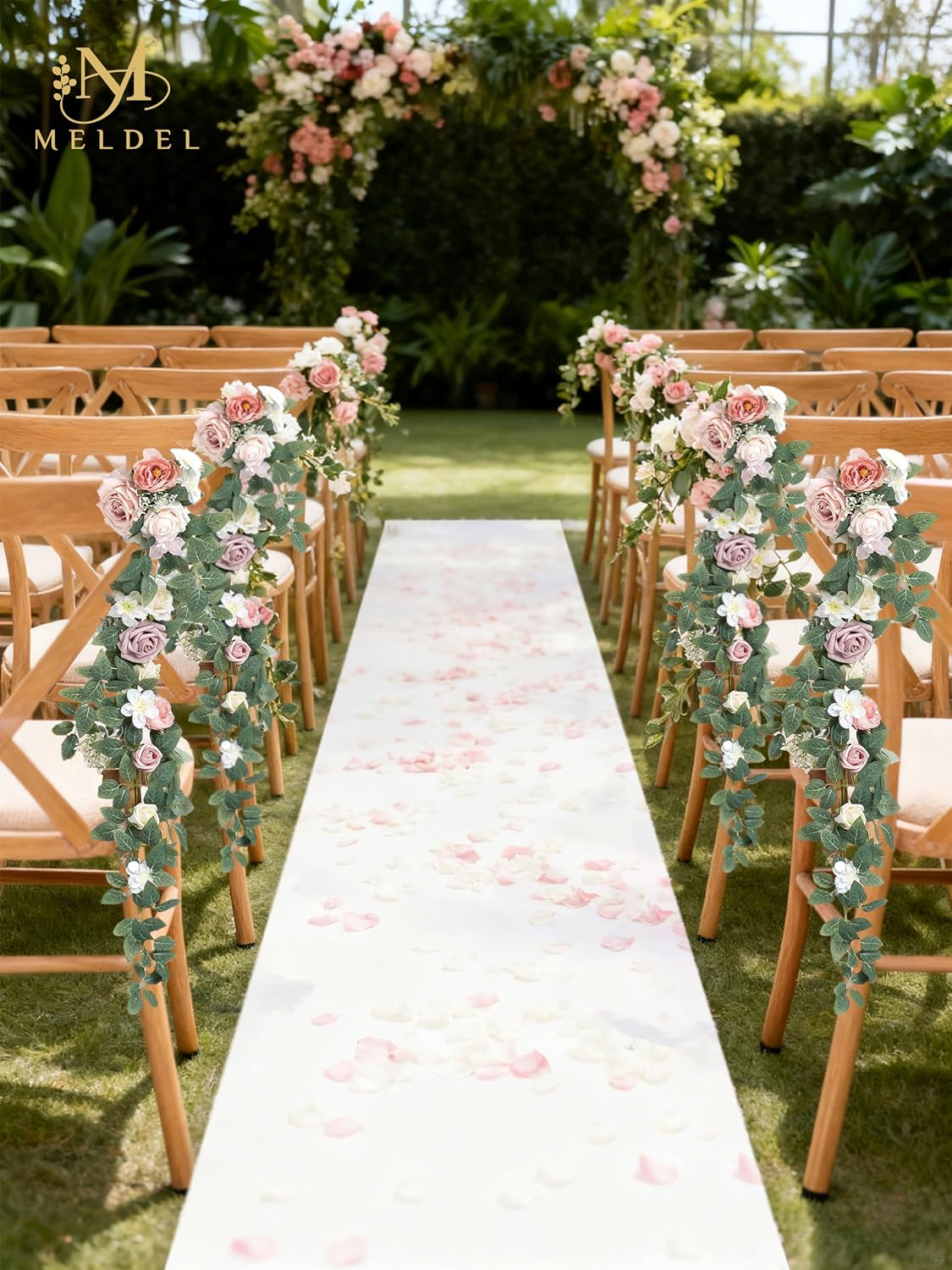 10pcs Wedding Chair Decorations Aisle Floral Swag Artificial Pew Flowers Hanging Garland White & Pink for Ceremony Reception Church Rose Floral Faux Arrangement Party Outdoor Garden Decor