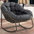 HOMEFUN Outdoor Patio Rocking Chairs, Oversized Papasan Rock Chair Indoor with Padded Cushion - Rocker Egg for Front Porch, Garden, Backyard Gray