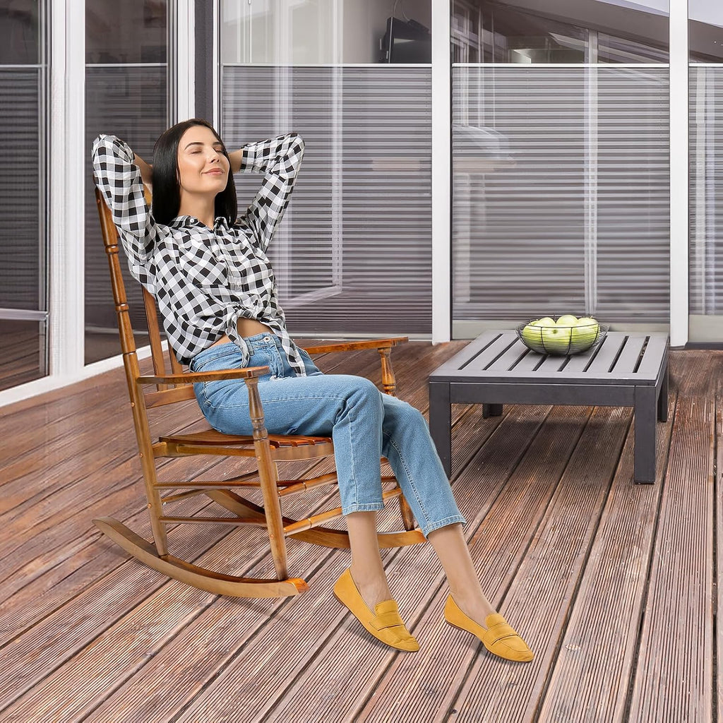 VINGLI Wooden Rocking Chair Outdoor Set of 2, Patio Rockers with High Back, Support 450 LBS Rocking Chairs, for Porch, Patio, Balcony, Garden, Yard (Oak, 2 PCS)