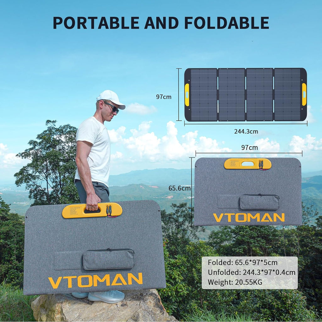 VTOMAN VS400 Portable Solar Panel 400W 40V, 23% Efficiency Foldable Solar Panel w/ IP67 Waterproof & MC-4 Anderson XT60 DC5521 Adapters & Adjustable Kickstands, Off-Grid Power for Home & Camping