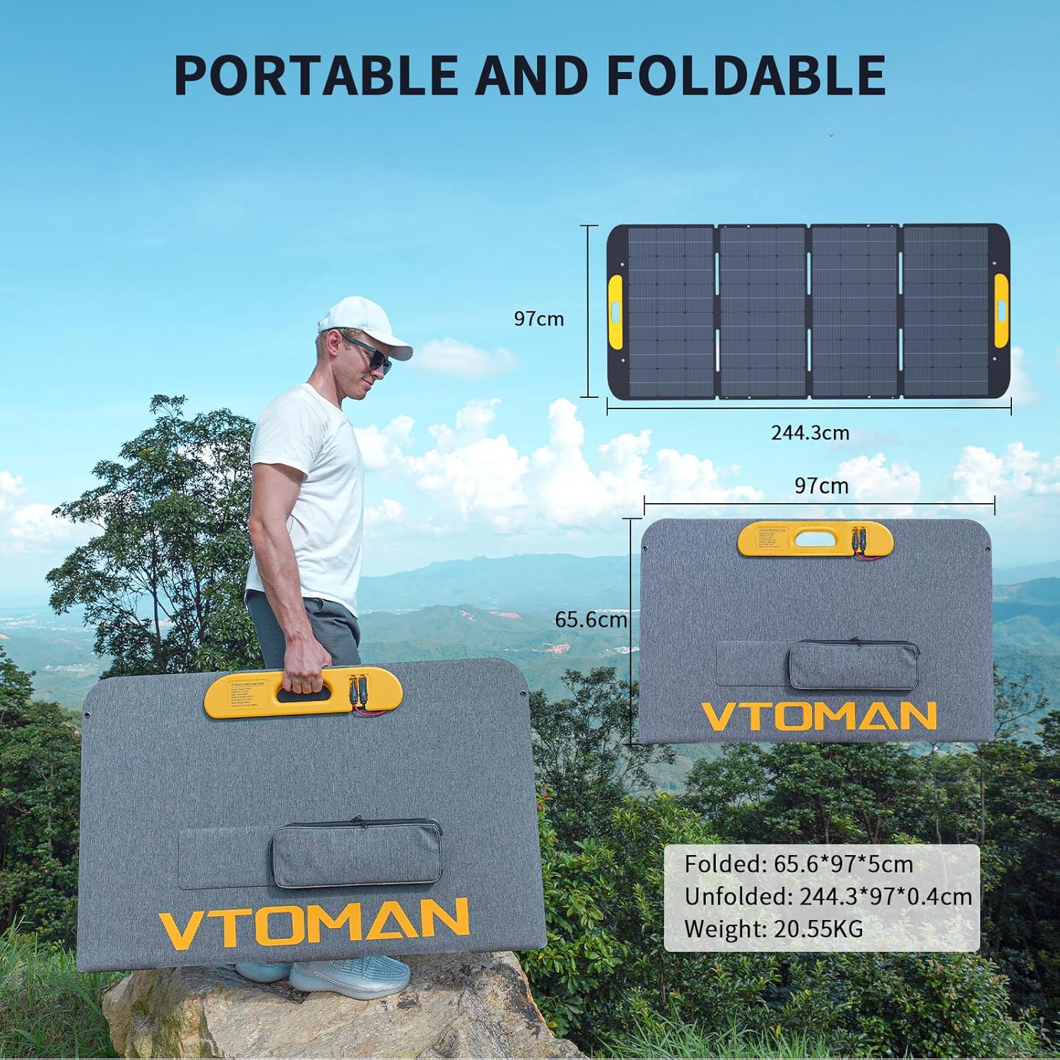 VTOMAN VS400 Portable Solar Panel 400W 40V, 23% Efficiency Foldable Solar Panel w/ IP67 Waterproof & MC-4 Anderson XT60 DC5521 Adapters & Adjustable Kickstands, Off-Grid Power for Home & Camping