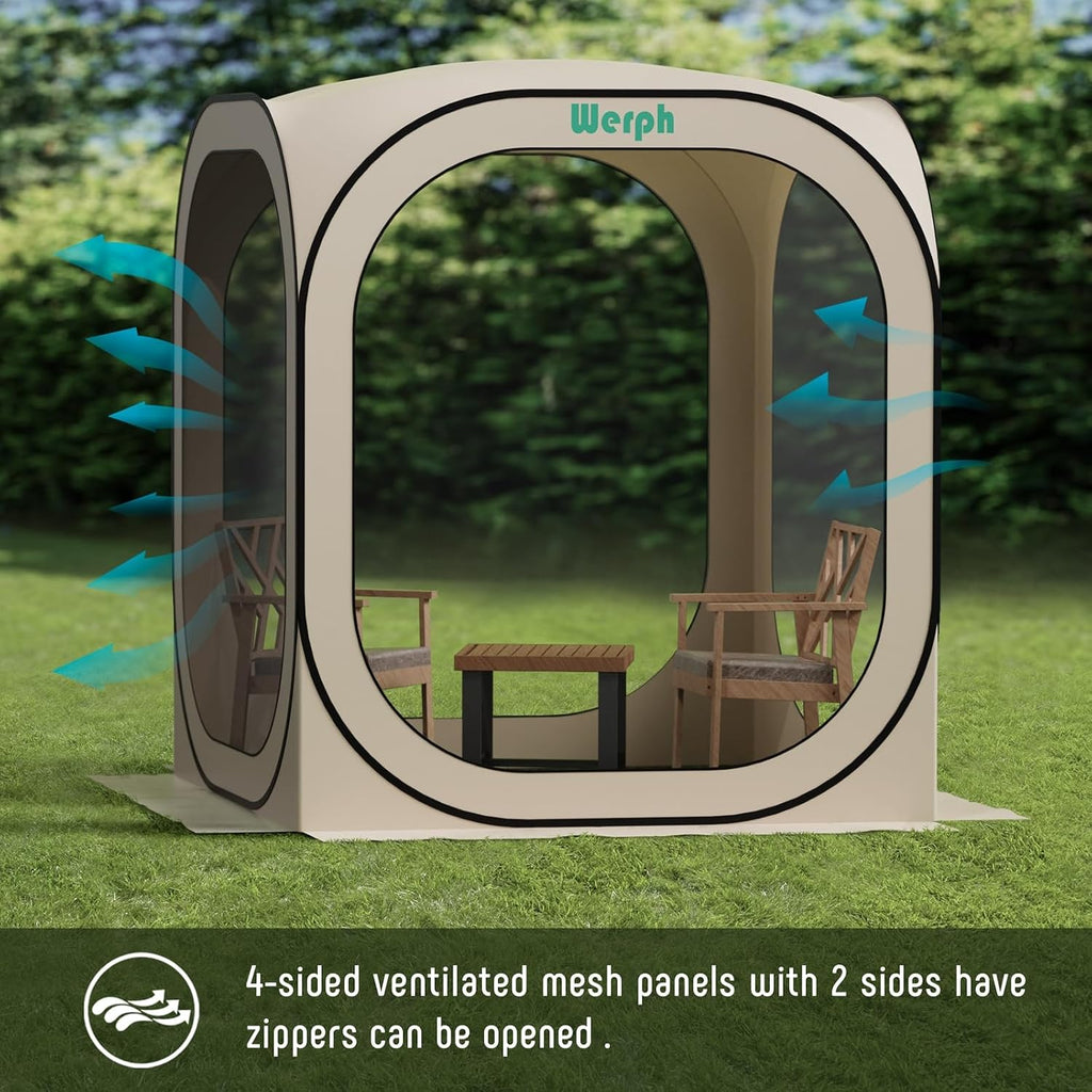 Werph 6x6 Pop Up Screen Tent, Mosquito Net Gazebo, UV Resistant Roof Waterproof Screen Canopy, Quick Setup Outdoor Shelter for Backyard, Patio, Garden, Picnic, Camping and Events, Beige