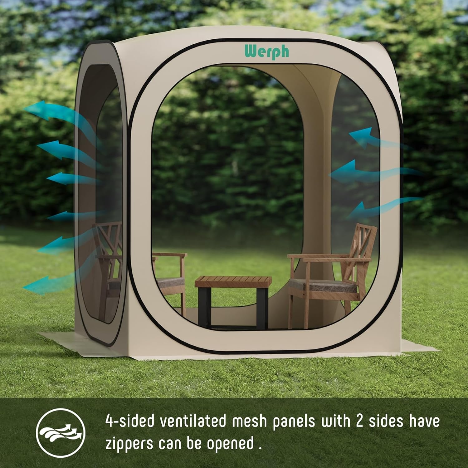 Werph 6x6 Pop Up Screen Tent, Mosquito Net Gazebo, UV Resistant Roof Waterproof Screen Canopy, Quick Setup Outdoor Shelter for Backyard, Patio, Garden, Picnic, Camping and Events, Beige