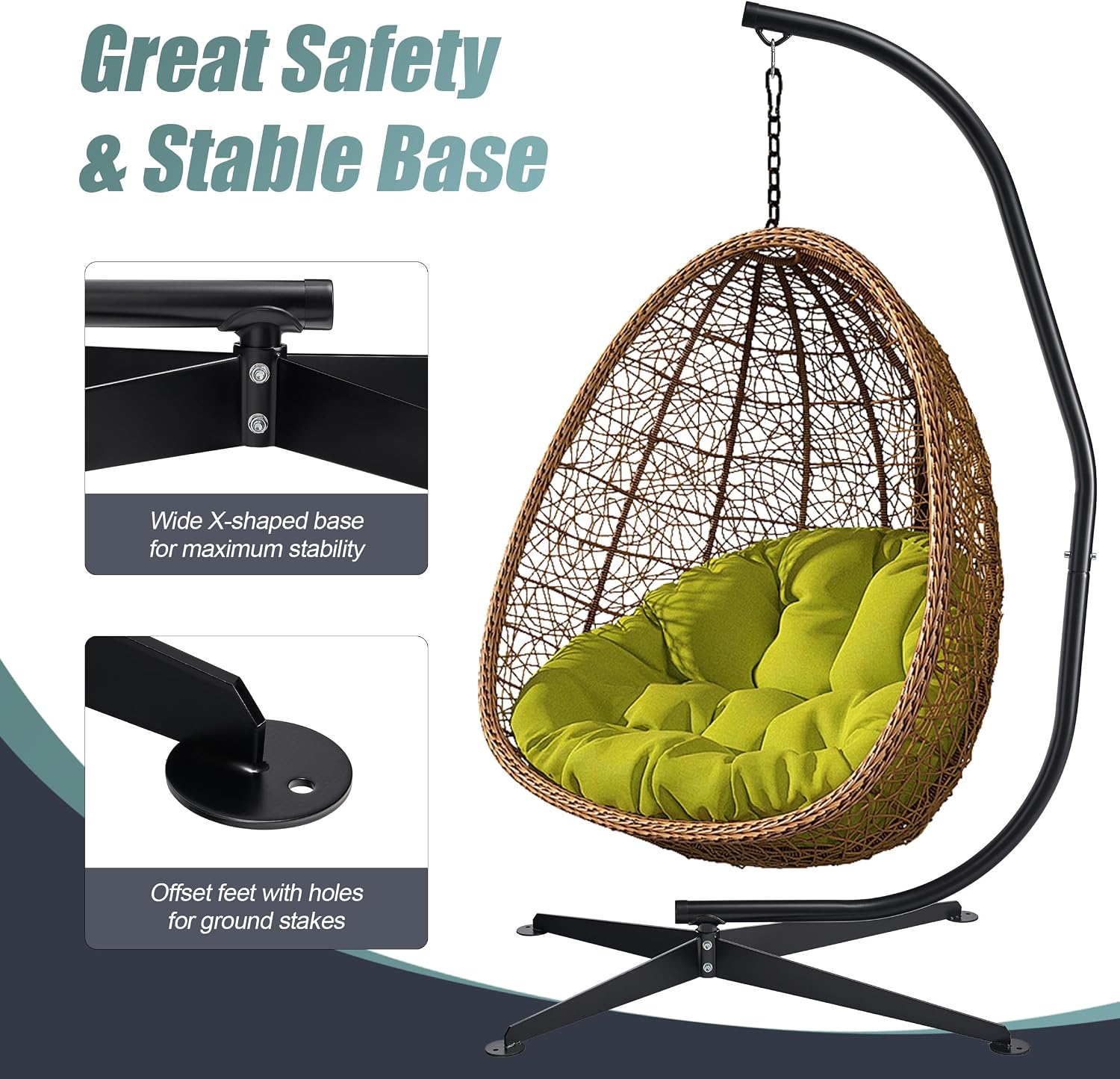 Sorbus Hammock Chair Stand Hanging Chair Stand- Steel Sensory Swing Stand- Weather & Rust Resistant C Stand- Adjustable Portable Stand 330lbs for Tree, Lounger, Air Porch, Indoor/Outdoor, Patio