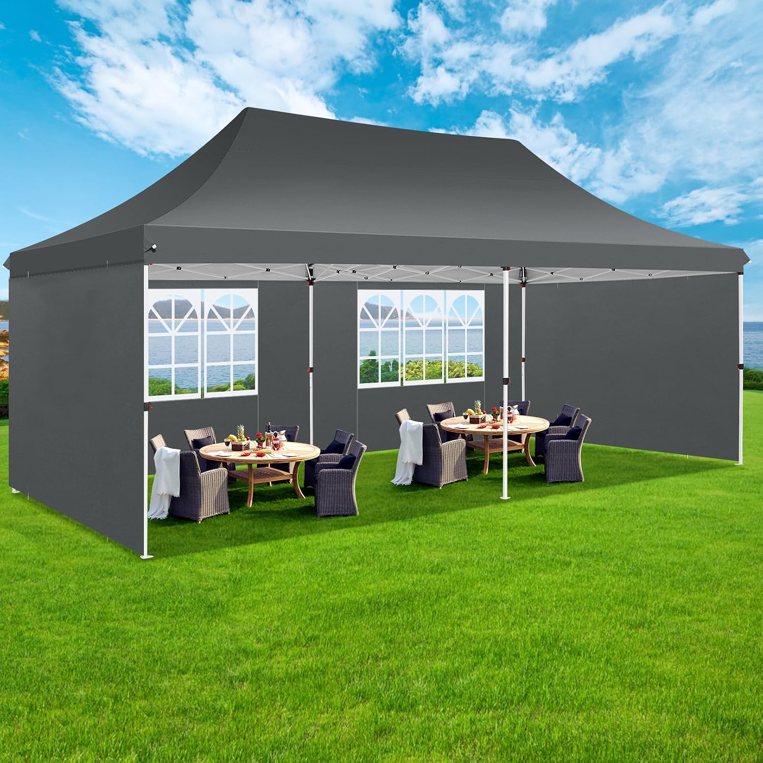COBIZI Canopy 10x20 Pop Up Canopy Tent with 4 Sidewalls, Waterproof Commercial Canopy Ez Outdoor Instant Gazebo UV Protection 50+ Event Shelter, Party Tent for Parties Garden Camping, Grey