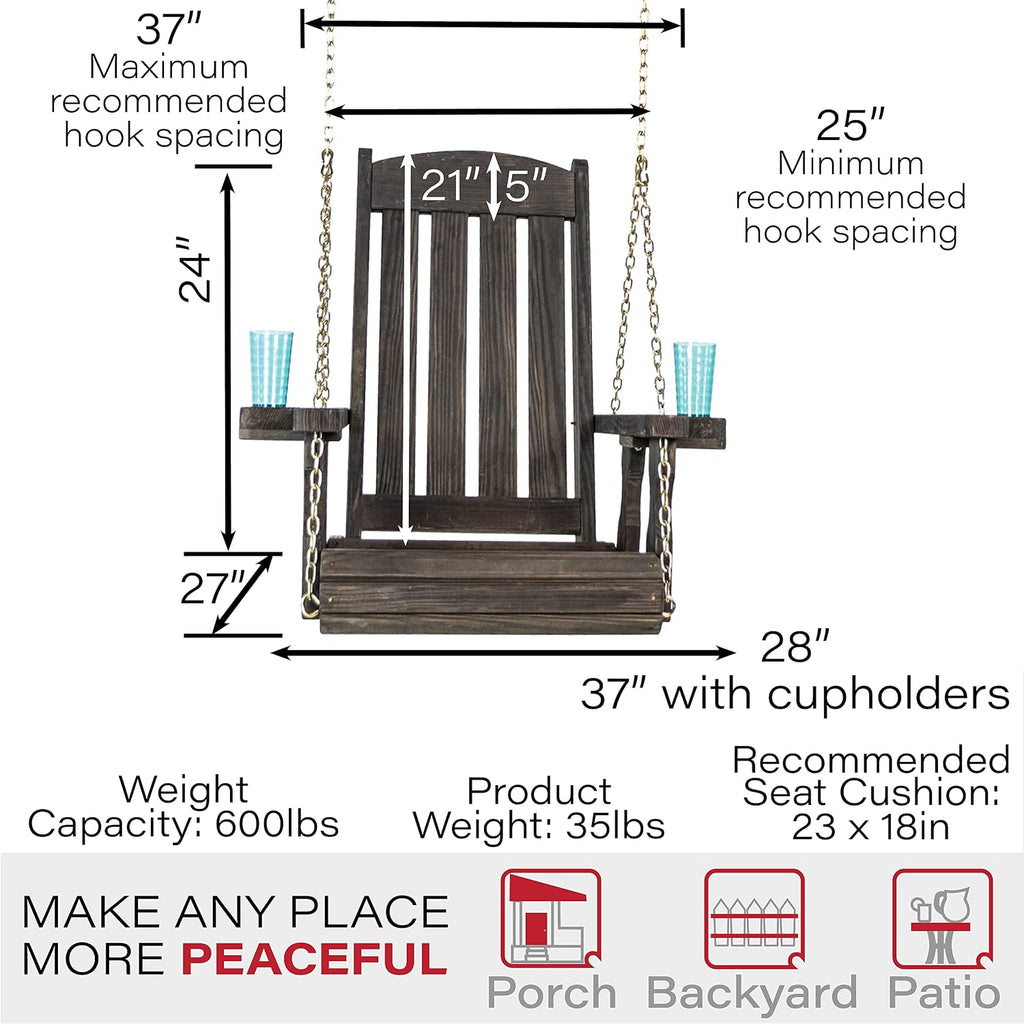 Amish Casual Heavy Duty Mission Pressure Treated Swing Chair with Cupholders (Semi-Solid Black Stain)