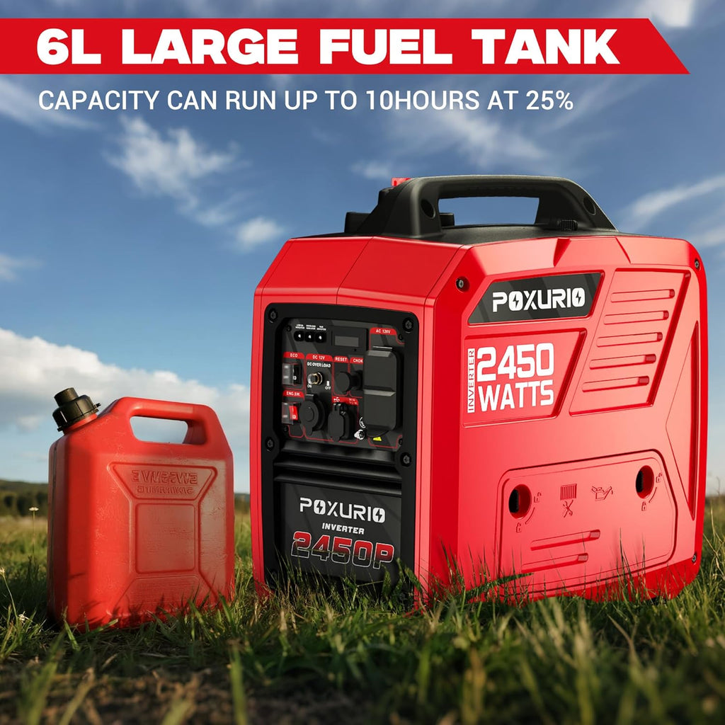 2450-Watt Dual Fuel Inverter Generator for Home Use, 1.6Gallon Large Fuel Tank Up to 8.3 Hours Use, 120V Gas Powered Generator Super Quiet - EPA Compliant, Red