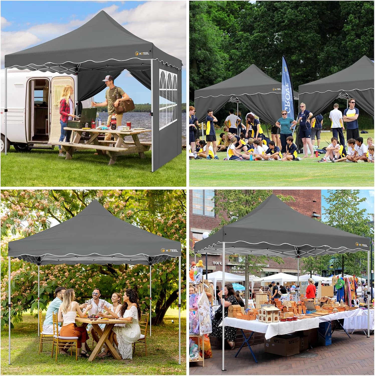 HOTEEL Canopy Tent 10x10 Pop Up Canopy with 4 Removable Sidewalls, Sandbags, Stakes & Ropes, UPF 50+ Easy Setup Canopy Tent Waterproof Outdoor Instant Portable Shelter for Party, Events, Vendor, Gray