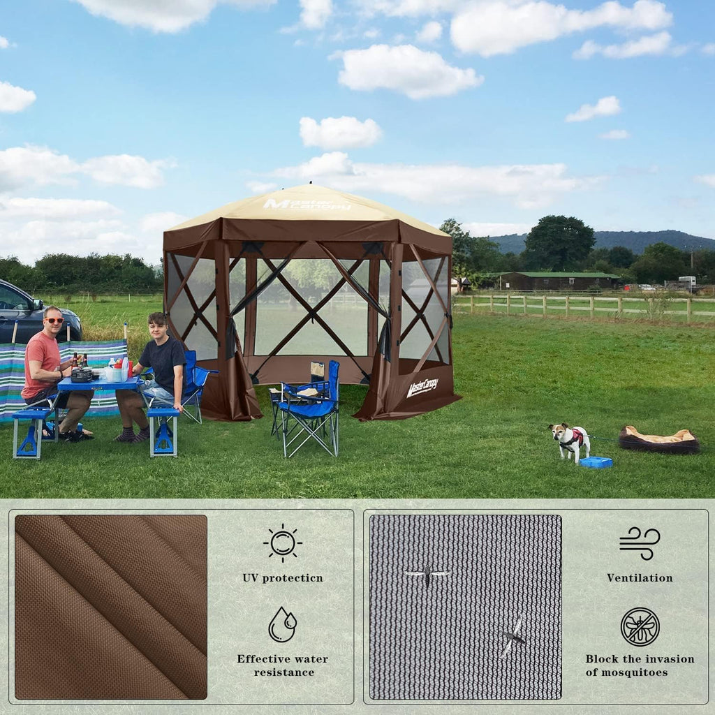 MASTERCANOPY 10x10 Portable Screen House Room Pop up Gazebo Outdoor Camping Tent with Carry Bag (10x10,Beige&Coffee)