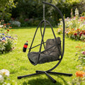 JESE Swing Egg Chair with Stand - UV Resistant & Waterproof Cushion Included, with Cup Holder - Indoor/Outdoor Hanging Hammock Chair Suitable for Patio, Bedroom, Balcony, Garden (Black)