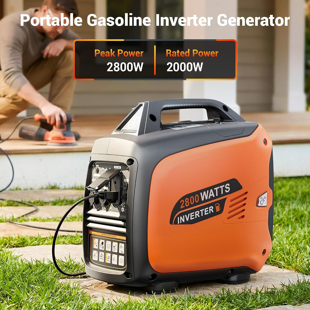 2800 Watt Portable Inverter Generator, Super Quiet Gas Powered, Pure Sine Wave, Lightweight 39.8 lbs, EPA Compliant, Parallel Capable, Low THD, RV Ready for Camping & Home Backup