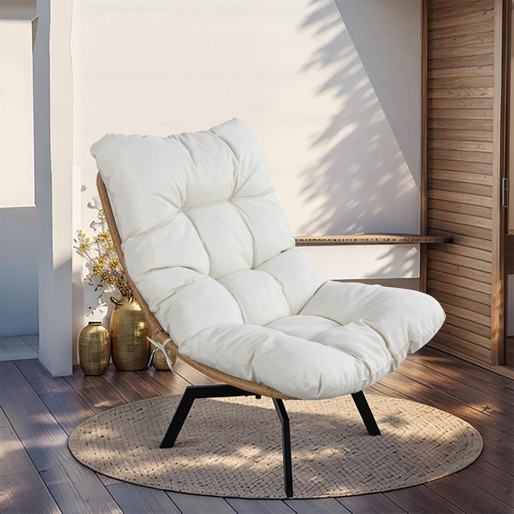 JAMFLY Rattan Swivel Chair, 360° Wicker Swivel Chairs with Thickened Cushions & Side Storage, Bohemian Farmhouse Style for Kitchen, Dining Room, Café, Patio, Beige