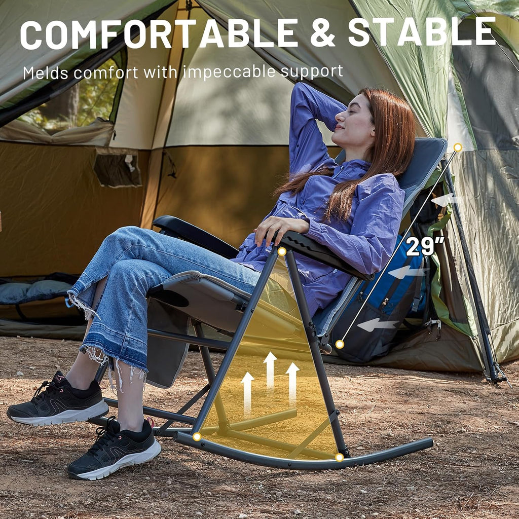 Timber Ridge 3-Level Adjustable Rocking Camping Chair, Ergonomic Padded High Back, Supports 300 LBS, Stable Anti-Tip Rocker, Hard Armrests for Easy Standing, Portable for Patio, Lawn & Tailgating