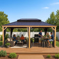 Kozyard Apollo 12'x18' Hardtop Gazebo, Wooden Coated Aluminum Frame Canopy with Galvanized Steel Double Roof, Outdoor Permanent Metal Pavilion with Netting for Patio, Deck and Lawn (12ft x18ft)