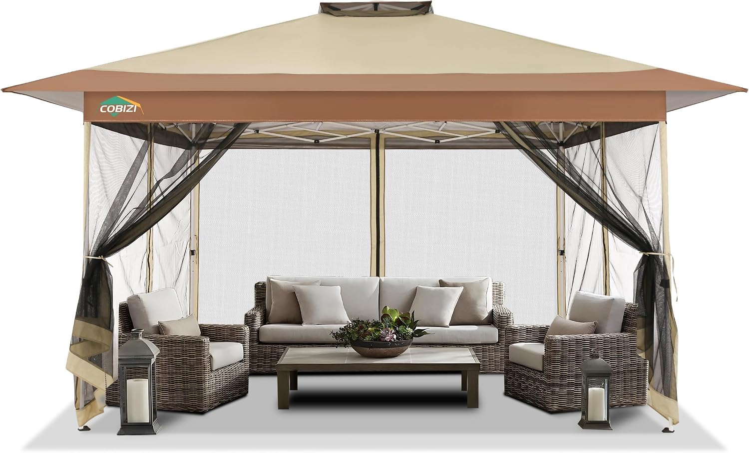 COBIZI 10x15 FT Pop up Gazebo on Clearance - Outdoor pop up Heavy Duty Canopy Tent,carpas para Patio,Screen Tents with Portable Carry Bag, Patio Gazebos for Camping, Garden, Deck, Backyard, Khaki