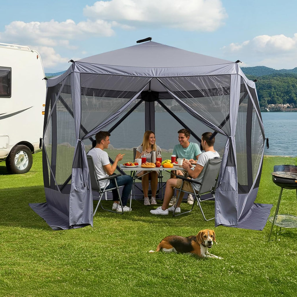 VINGLI 10x10 Pop Up Gazebo Tent, Portable Easy Up Screen Tent for Camping with Mosquito Netting, Camping Canopy Shelter with Carry Bag, Ground Stakes