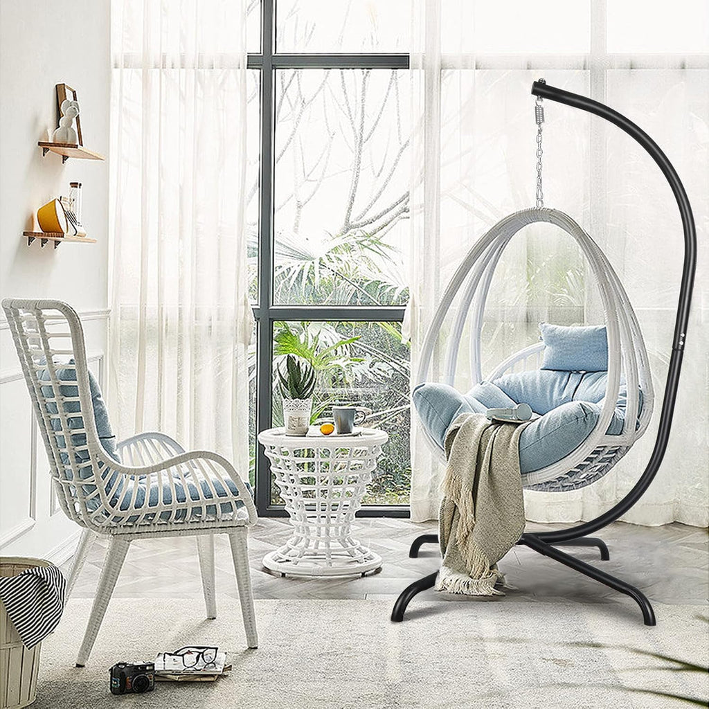 Chihee Hanging Egg Chair Stand,Strong Iron Hammock Chairs Frame with Spring Hook Stable Base,Heavy Duty Swing Chair Stands 330 lbs,C Stand for Hanging Seat Indoor Outdoor Bedroom Patio Garden Balcony