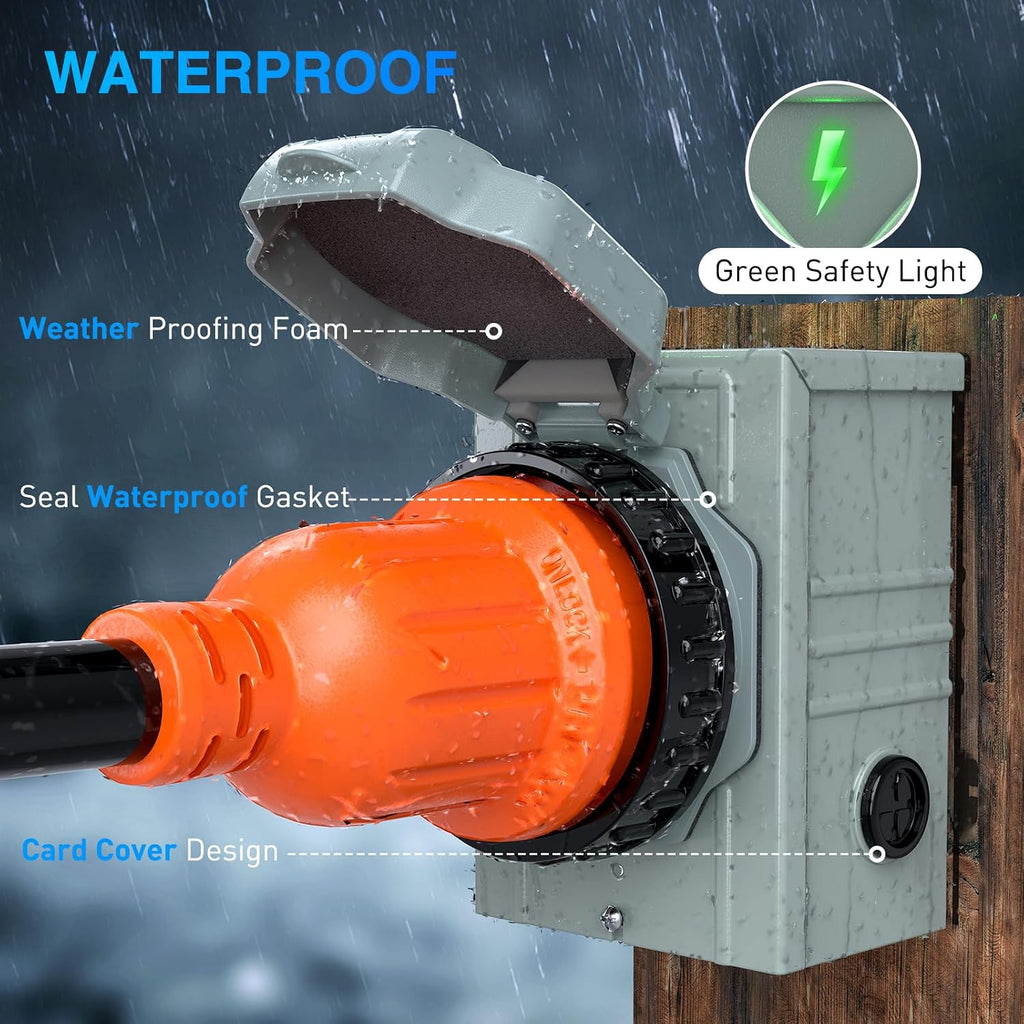 Nilight 30A 50FT Generator Extension Cord Power Inlet Box with Locking Connector 125/250V 7500W 10 Gauge STW ETL Listed 4 Prong L14-30P L14-30R Cable for RV Outdoor Use