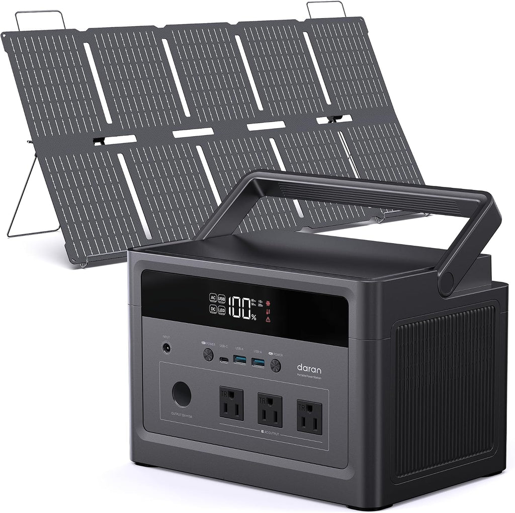 DaranEner 600W Solar Generator (1200W Peak), 576Wh LiFePO4 Battery Portable Power Station with 100W Solar Panel, 3.3H Fast Charge, Emergency Backup for Home Use, CPAP, RV Camping, Off-Grid Power